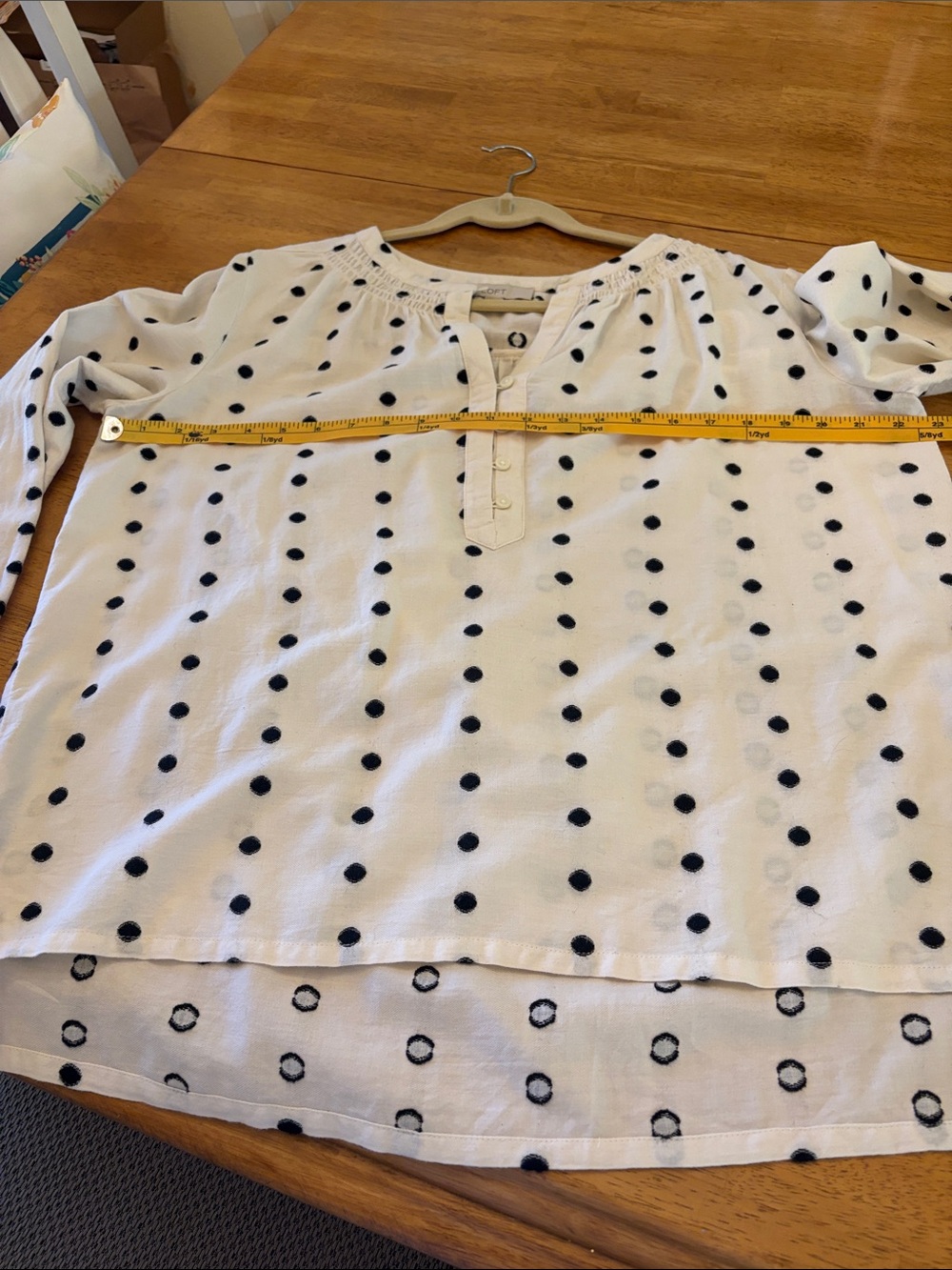 LOFT Ivory Blouse with Black Polka Dots and Henley Placket - Picture 7 of 9